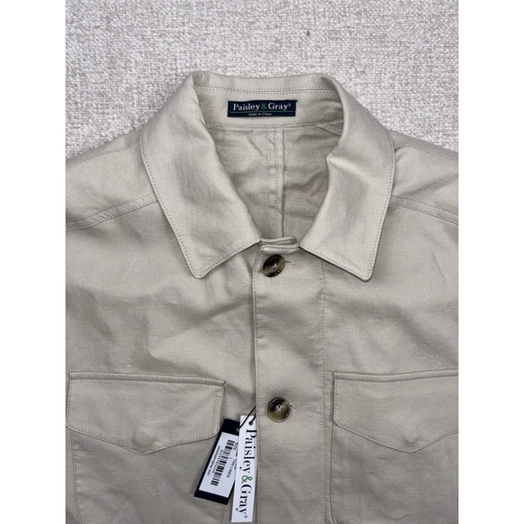 Paisley and gray men's Safari button up zip up jacket size large / L Tan - Picture 2 of 11